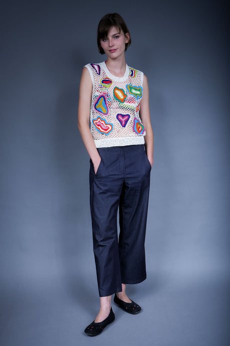 George sleeveless crochet top, handmade with open-weave texture — Wooly Rouge