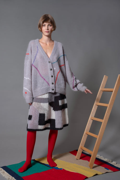 Mia V-neck mohair and merino cardigan, handcrafted — Wooly Rouge