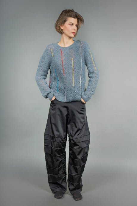 Alma grey alpaca crew neck sweater with cable knit detail — Wooly Rouge