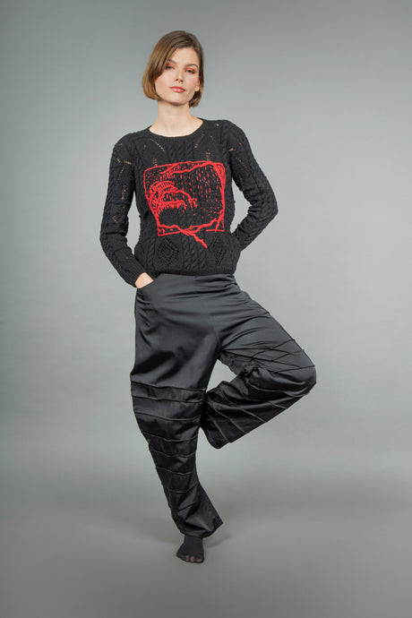 Camille black hand-embroidered wool crew neck sweater — Wooly Rouge