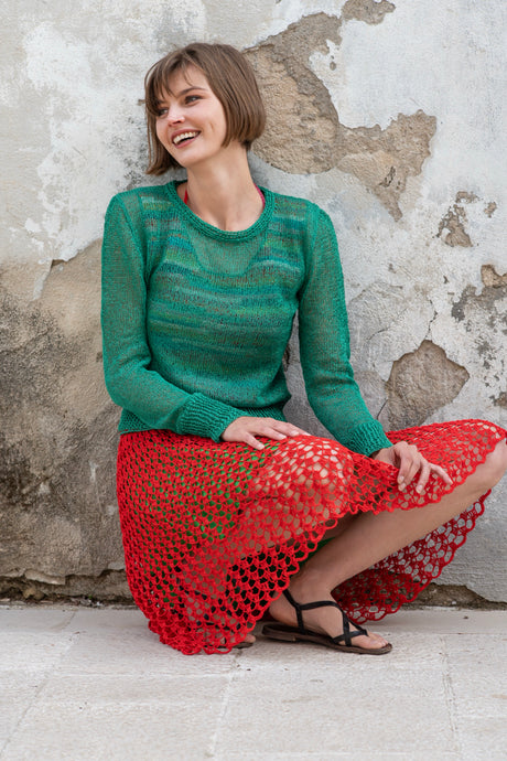 Gael handcrafted crochet crew neck pullover, open-weave texture — Wooly Rouge