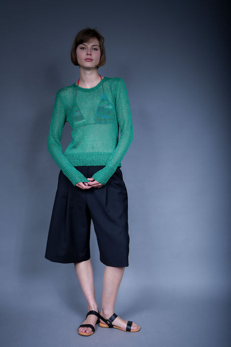 Gael handcrafted crochet crew neck pullover, open-weave texture — Wooly Rouge