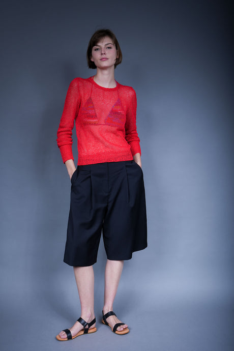 Gael handcrafted crochet crew neck pullover, open-weave texture — Wooly Rouge