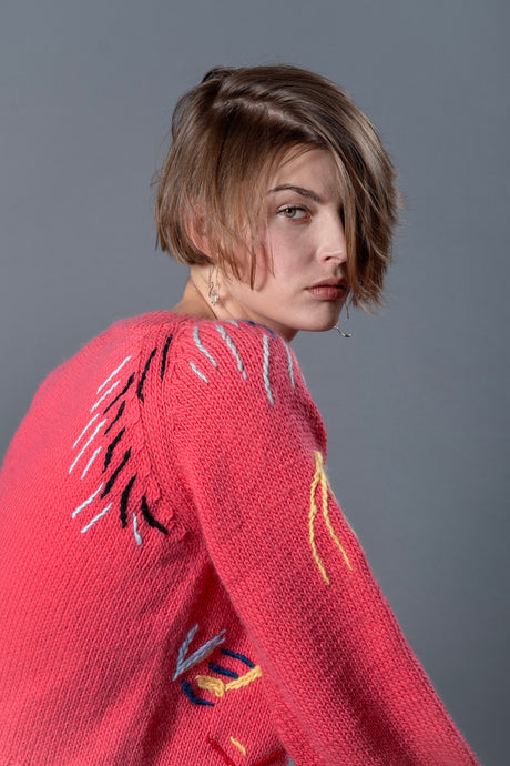 Vanessa Scratches handknit wool sweater with abstract scratch embroideries — Wooly Rouge
