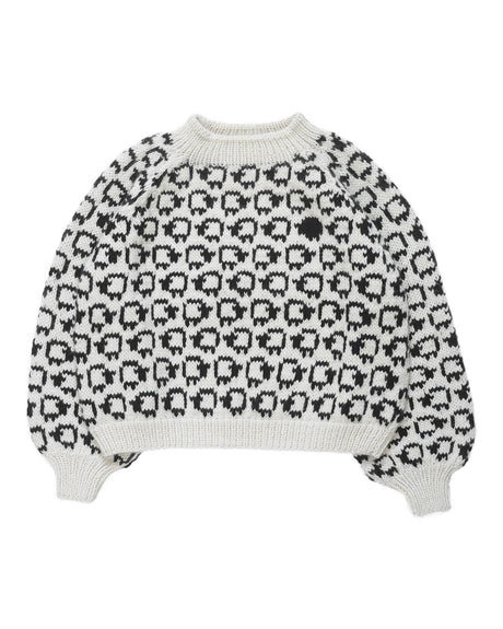 Varda cropped wool sweater with puffed sleeves and sheep embroidery — Wooly Rouge