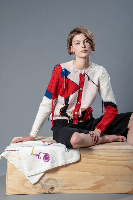 Vaya colourblock wool cardigan with handknitted patchwork panels — Wooly Rouge