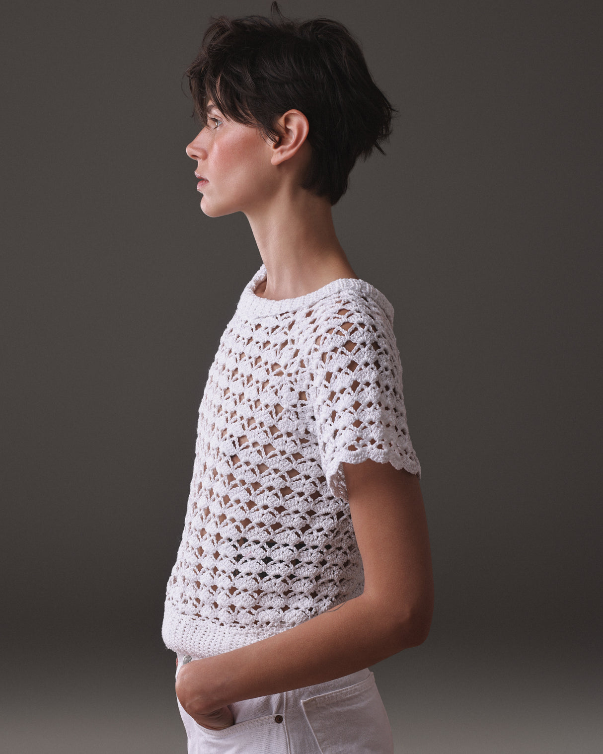 Rabi handknitted top in natural yarn, relaxed silhouette — Wooly Rouge