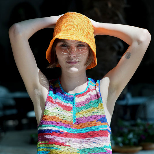 orange cotton crochet bucket hat
