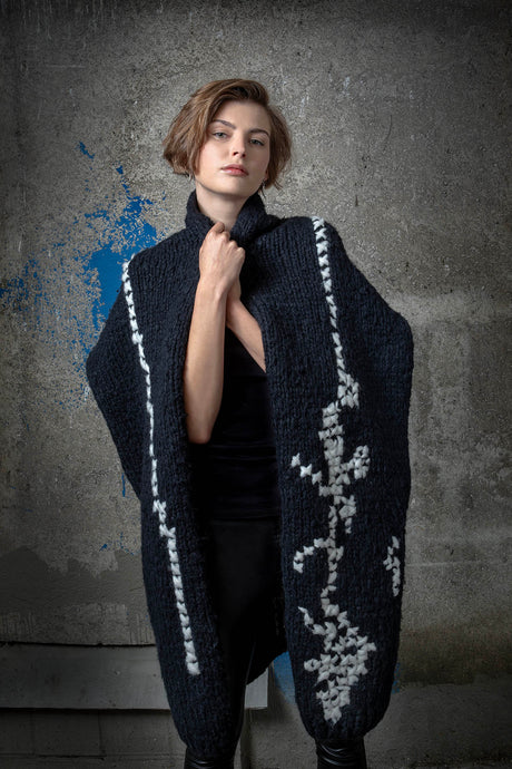 Farah black cashmere and silk cardigan, handcrafted — Wooly Rouge