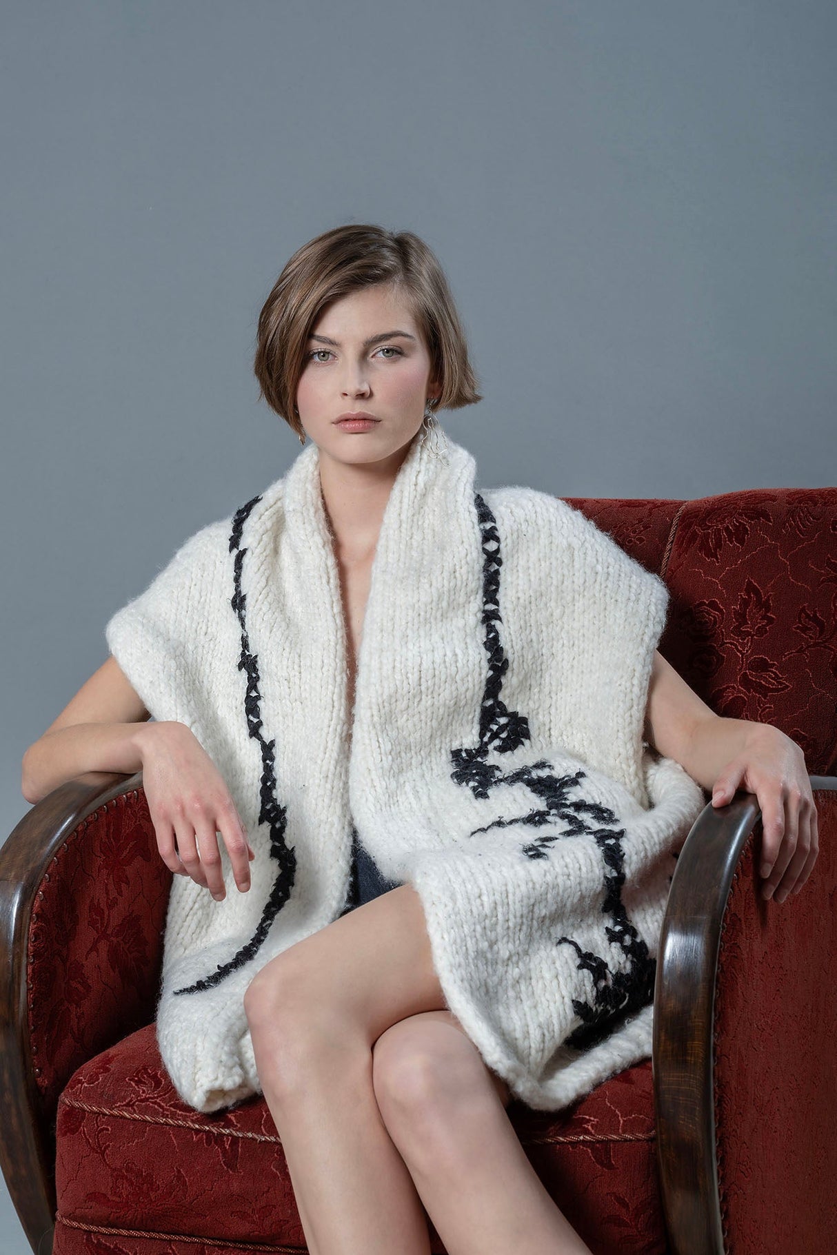 Farah white cashmere and silk cardigan, handcrafted — Wooly Rouge