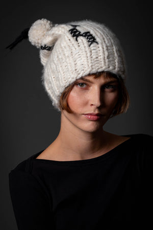 Freya cashmere and silk pompom beanie, handmade — Wooly Rouge