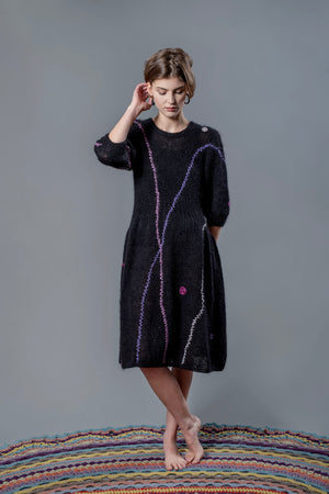 Maia crew neck mohair and merino dress, handmade in a relaxed fit — Wooly Rouge