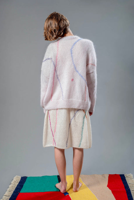 Mia V-neck mohair and merino cardigan, handcrafted in soft pink — Wooly Rouge