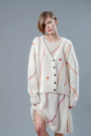 Mia V-neck mohair and merino cardigan, handcrafted — Wooly Rouge