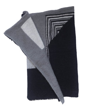 Mina black and white mohair shawl, handcrafted in bold graphic pattern — Wooly Rouge