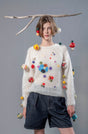 Monica Universe white mohair sweater with star-shaped colourful embroideries — Wooly Rouge