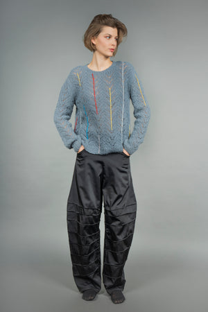 Alma grey alpaca crew neck sweater with cable knit detail — Wooly Rouge