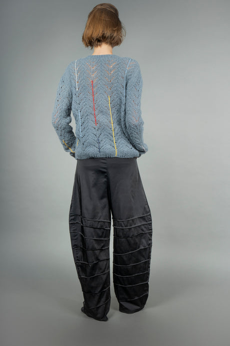 Alma grey alpaca crew neck sweater with cable knit detail — Wooly Rouge