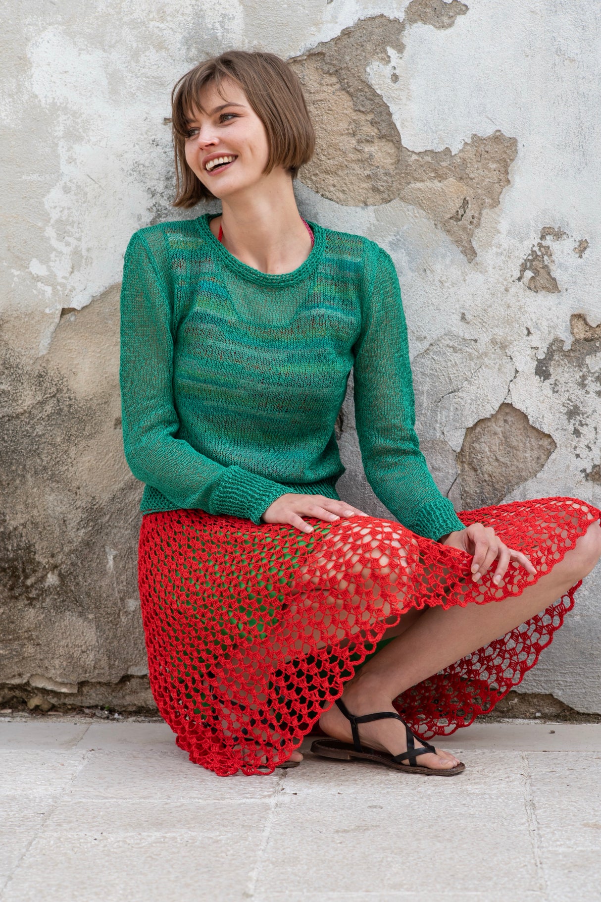Gael handcrafted crochet crew neck pullover, open-weave texture — Wooly Rouge