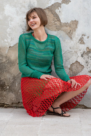 Gael handcrafted crochet crew neck pullover, open-weave texture — Wooly Rouge