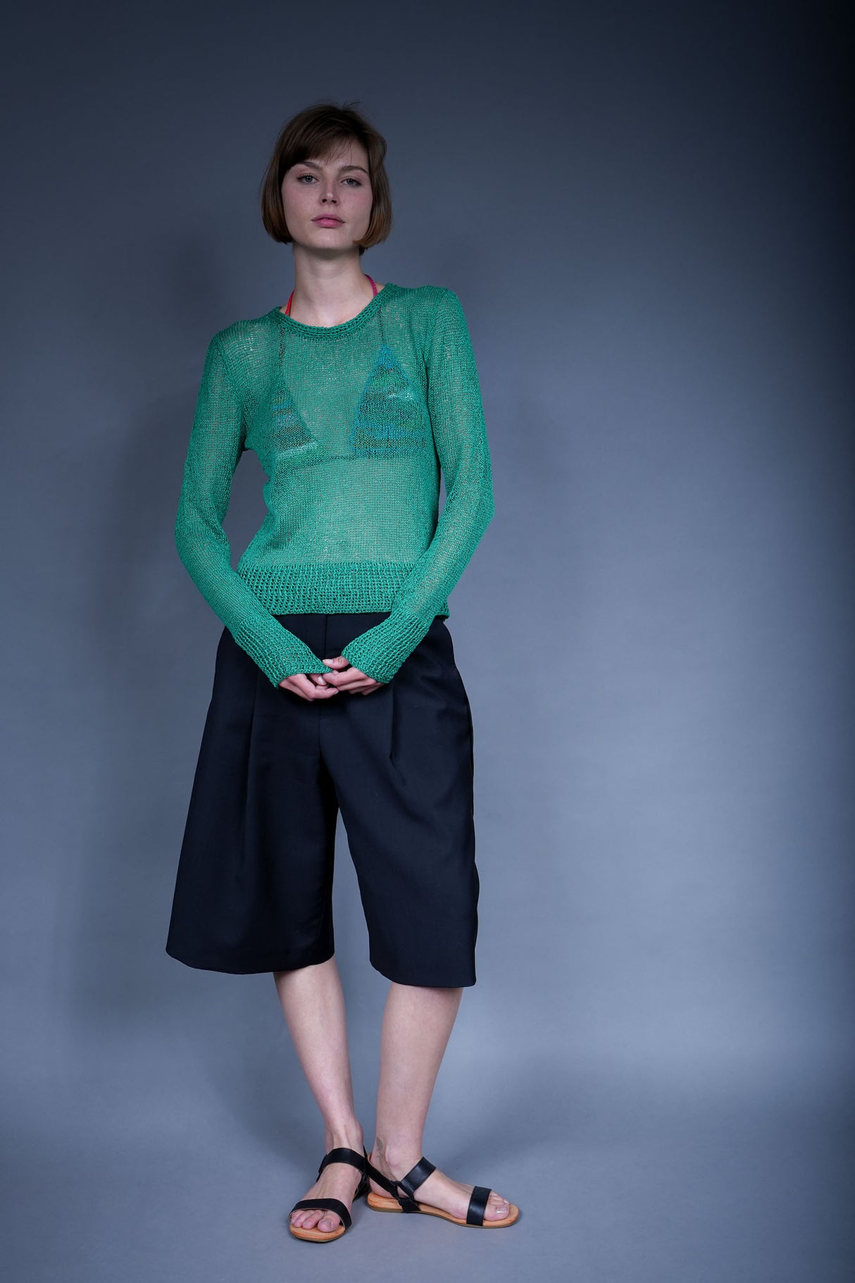 Gael handcrafted crochet crew neck pullover, open-weave texture — Wooly Rouge