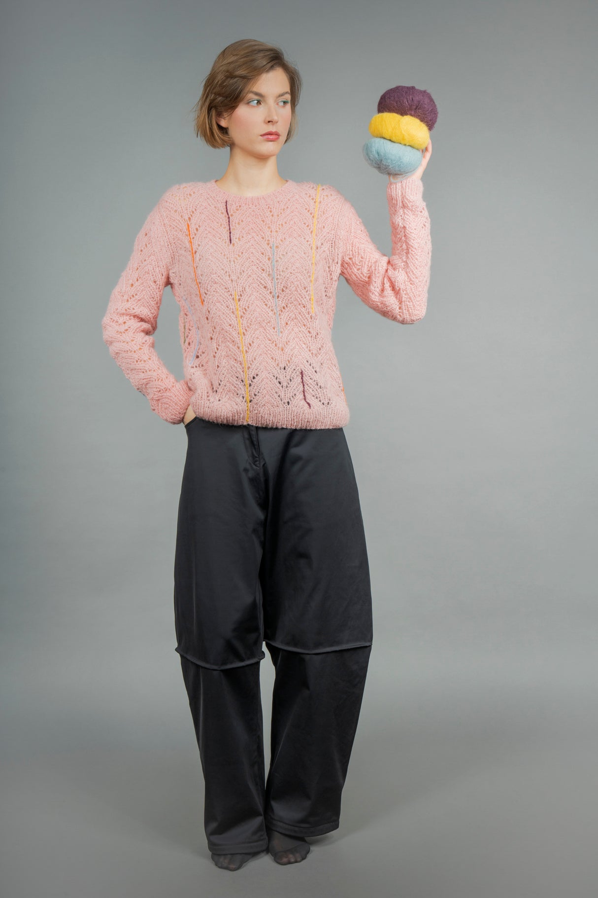 Alma rose alpaca cable knit crew neck sweater, handmade — Wooly Rouge