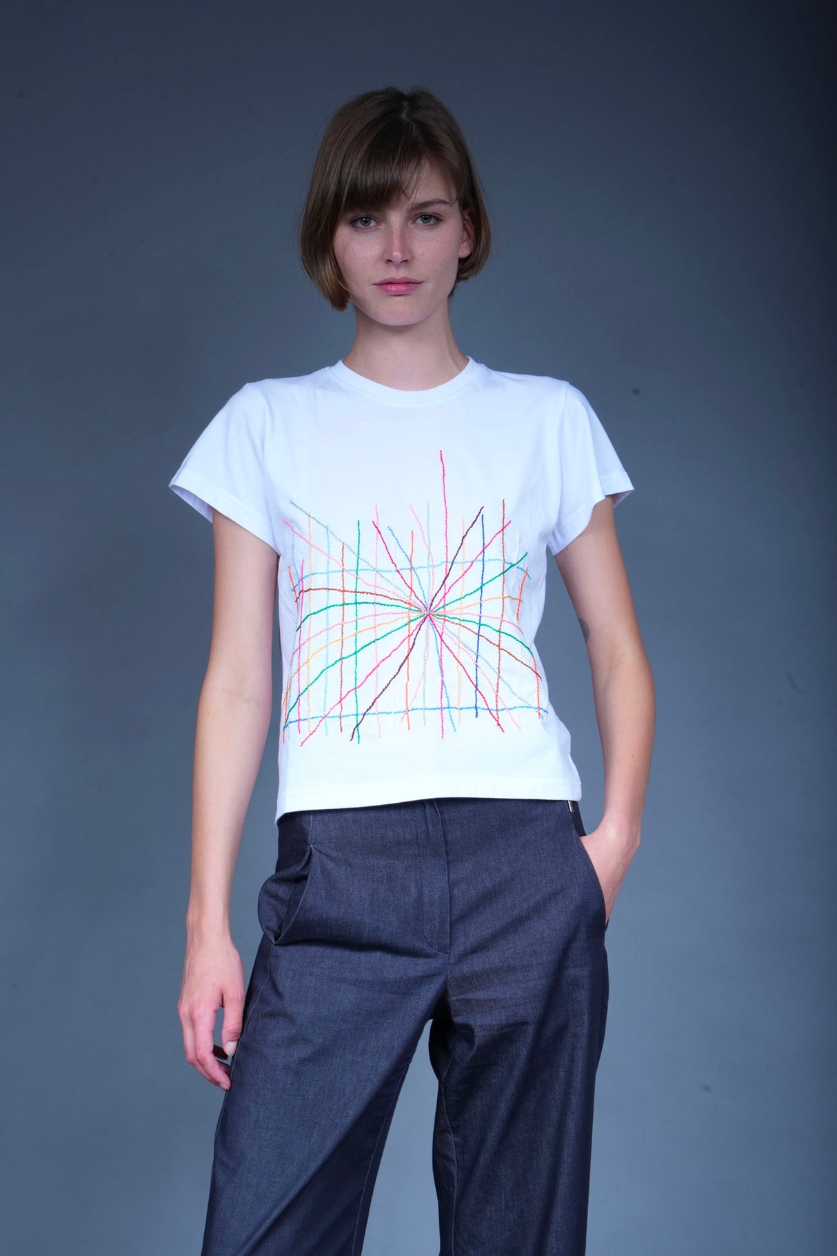 Wooly Rouge x Sasha hand-embroidered T-shirt N°4, unique artwork — Wooly Rouge