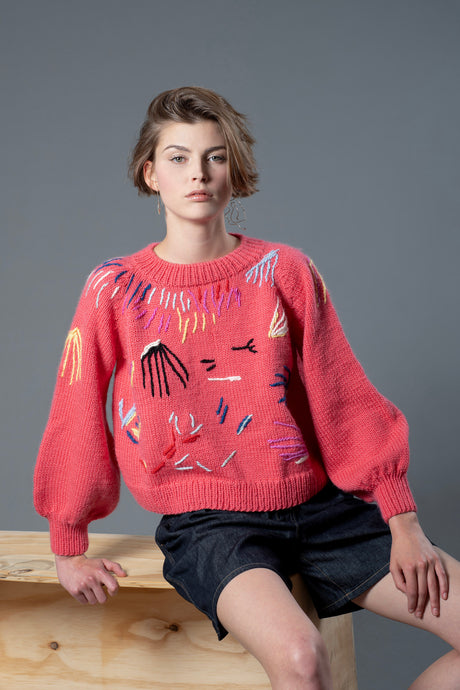Vanessa Scratches handknit wool sweater with abstract scratch embroideries — Wooly Rouge