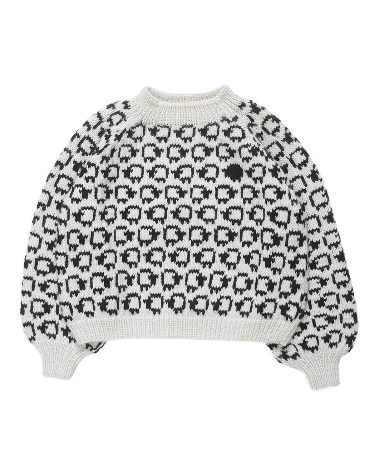 Varda cropped wool sweater with puffed sleeves and sheep embroidery — Wooly Rouge