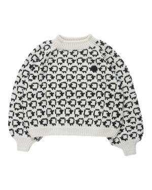 Varda cropped wool sweater with puffed sleeves and sheep embroidery — Wooly Rouge