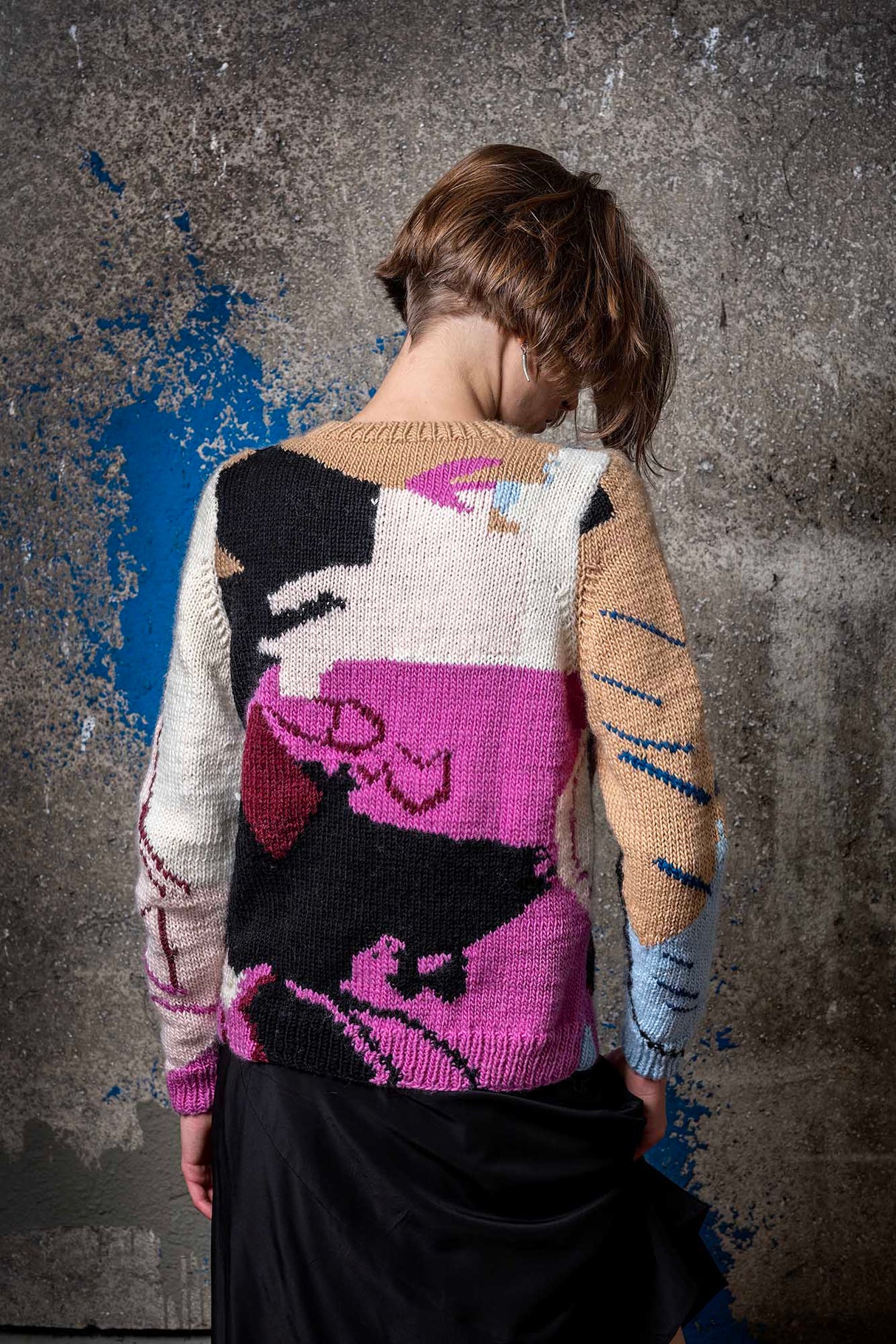 Vaya colourblock wool cardigan with handknitted patchwork panels — Wooly Rouge
