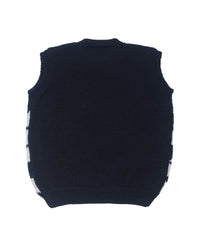 Thumbnail for Back of wool vest laid flat on white background. The vest is entirely black behind.