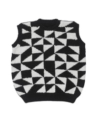 Thumbnail for Wool vest laid flat on white background. The vest has black and white triangular patterns on the front.