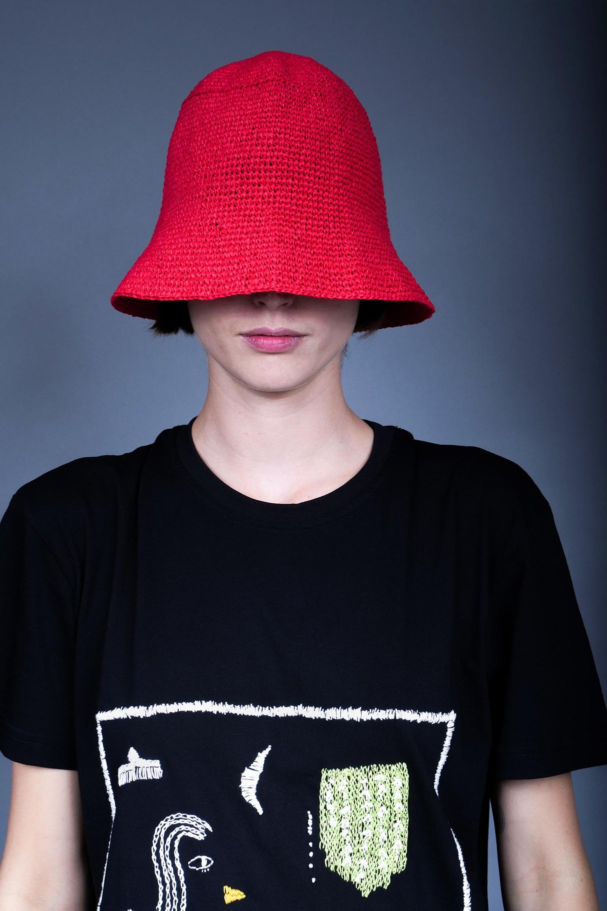 Red handcrafted crochet cotton bucket hat — Wooly Rouge