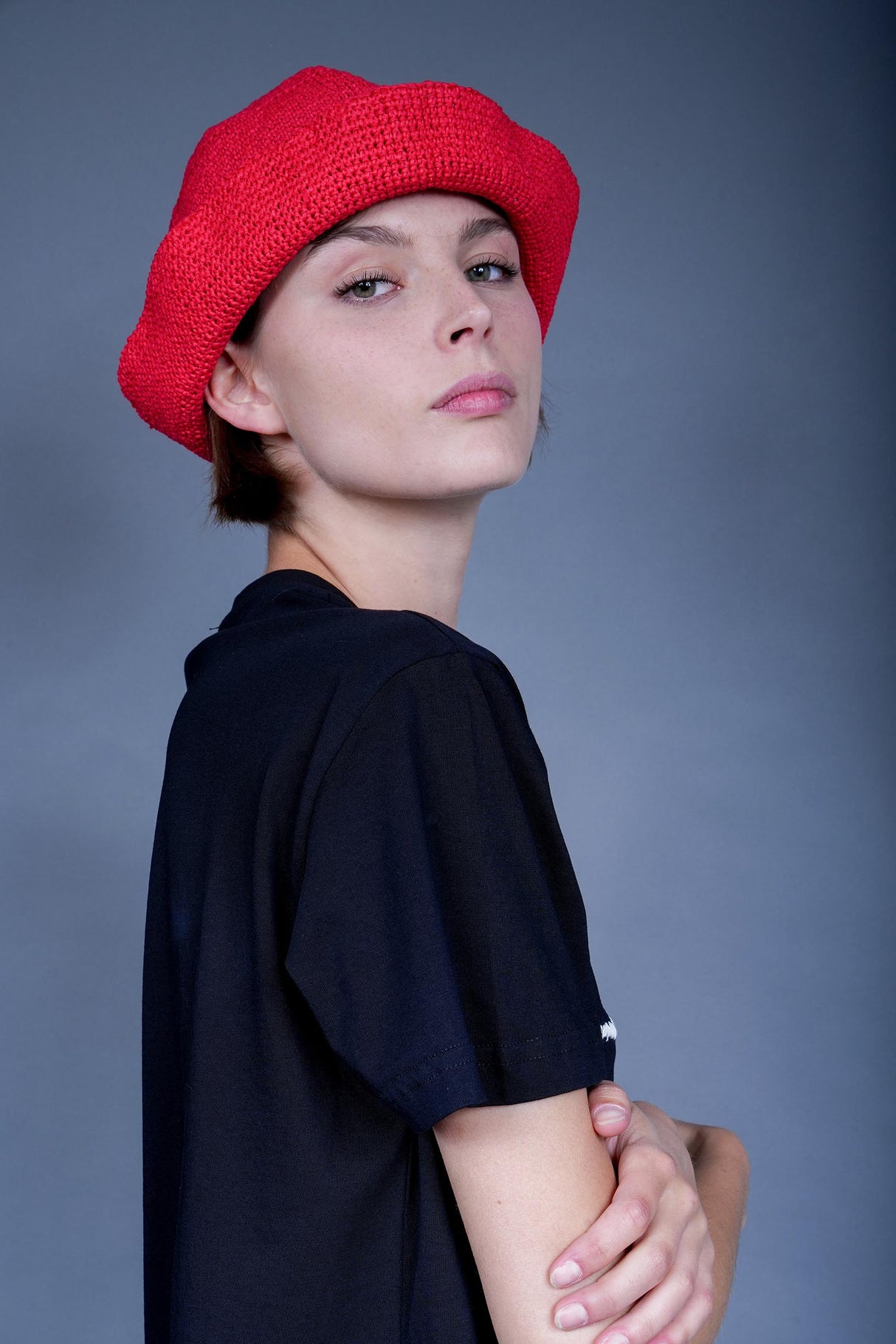 Red handcrafted crochet cotton bucket hat — Wooly Rouge