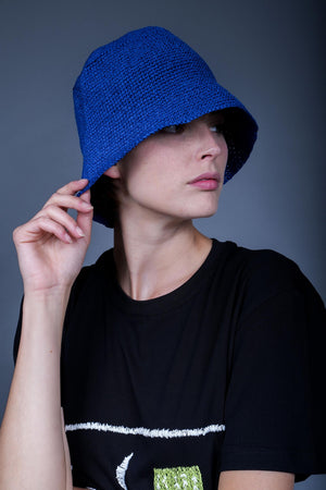 Blue handcrafted crochet cotton bucket hat — Wooly Rouge